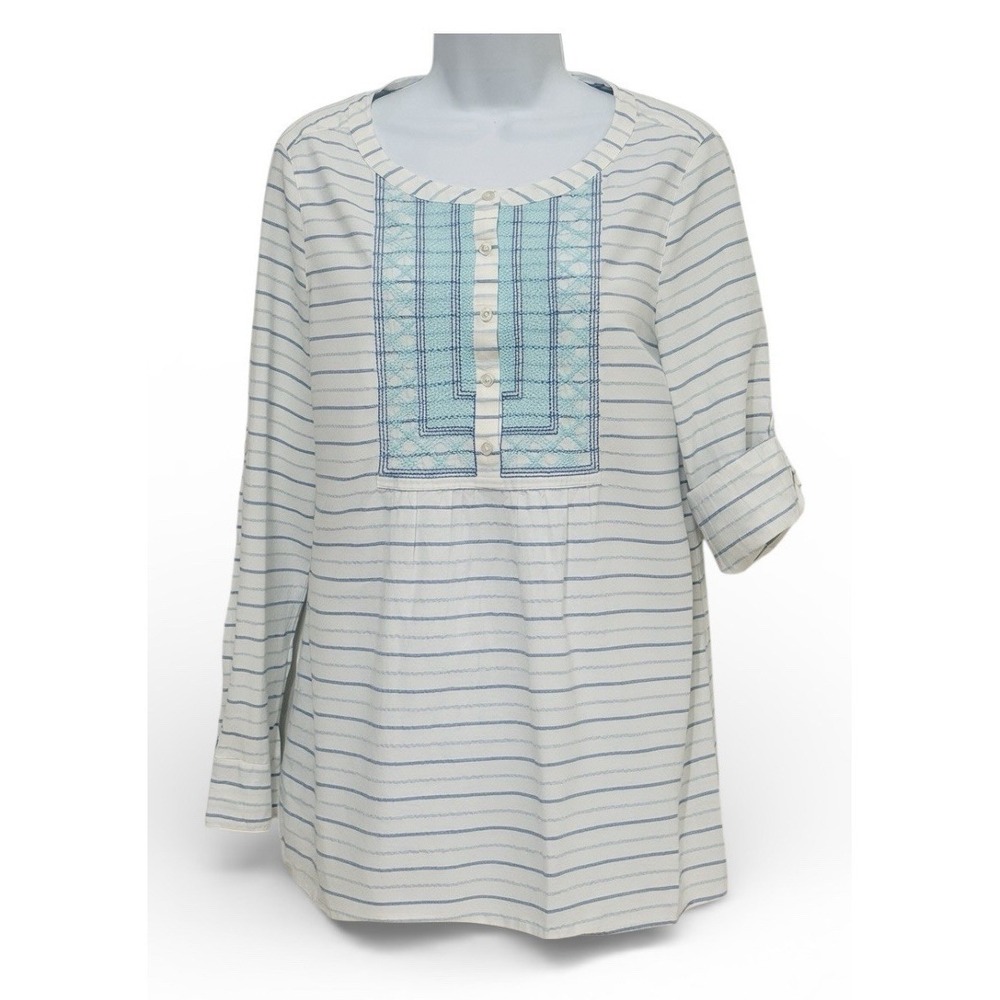 Vineyard Vines Women Tunic Top 14 Seersucker Embroidered Blue Stripe #2W2026‎ - Picture 2 of 10